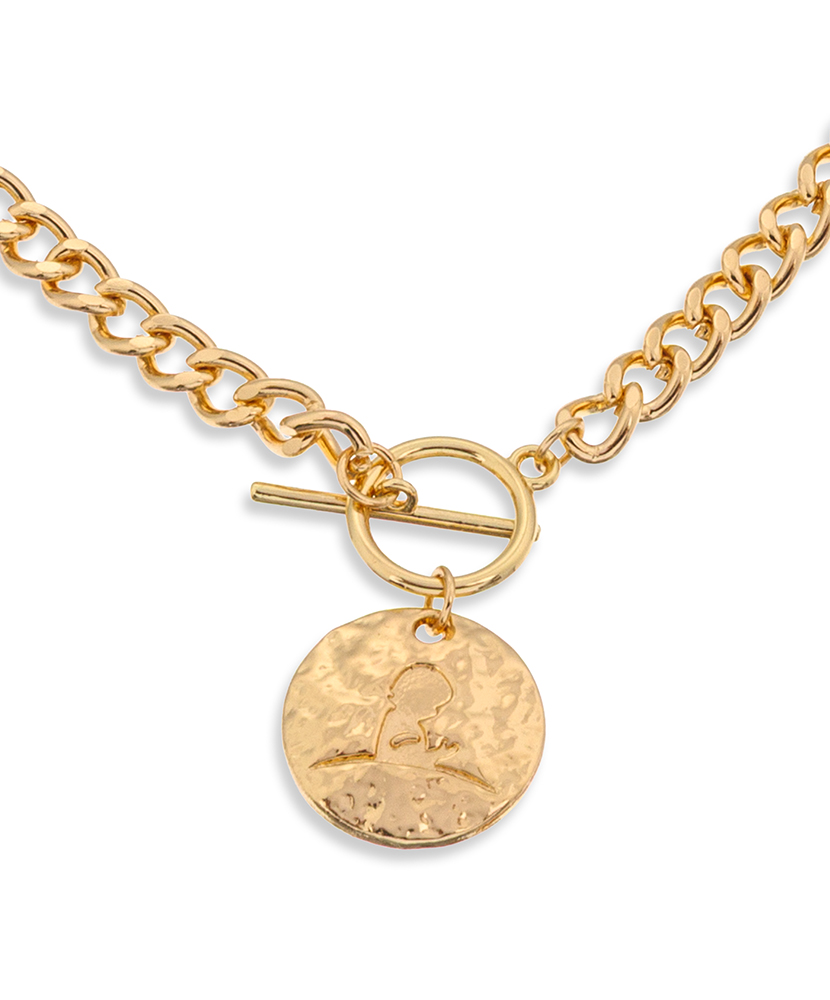 Primary image St. Jude Hammered Metal T-Bar Necklace – Gold